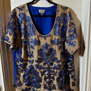 Neiman Marcus Tracy Reese for Target Elegant Blue and Gold Sequin Top